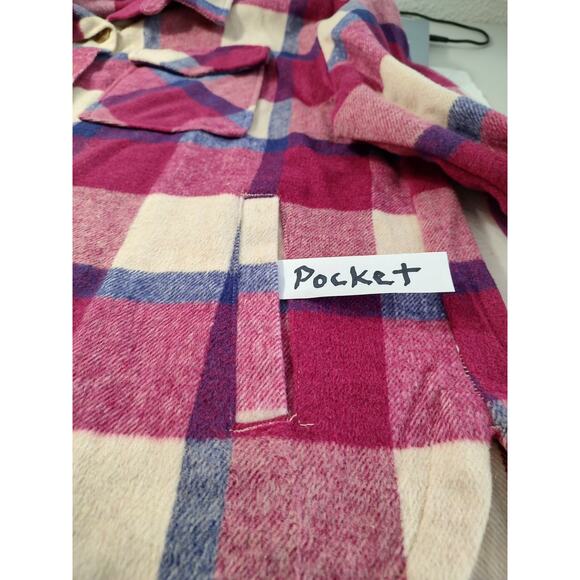 Member's Mark Woman's Pink/Blue Plaid Button Front Shacket Size XXL Pockets 4 - Picture 5 of 8